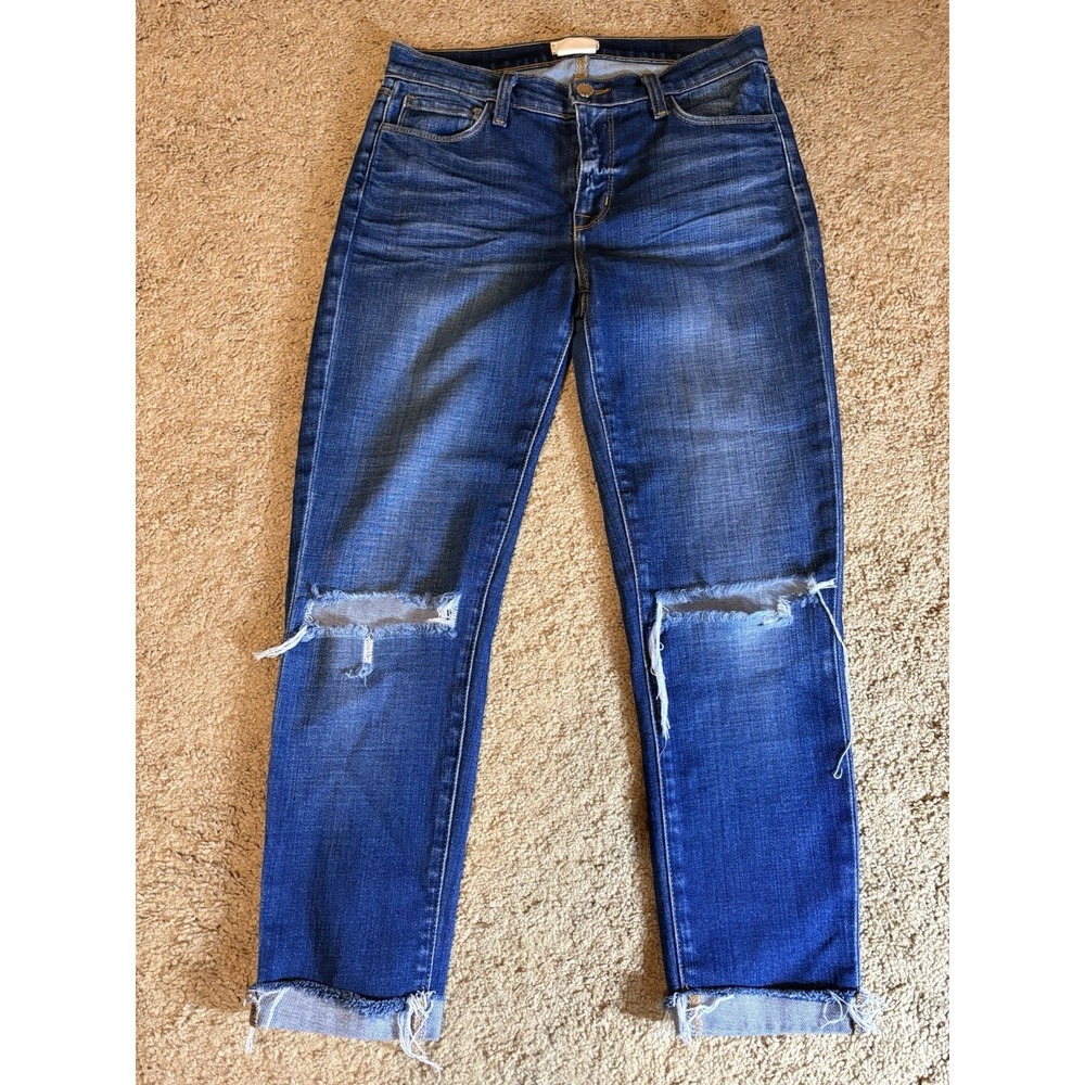L'agence Jeans Women's Size 25 Mid Rise Distressed Denim Cropped Skinny